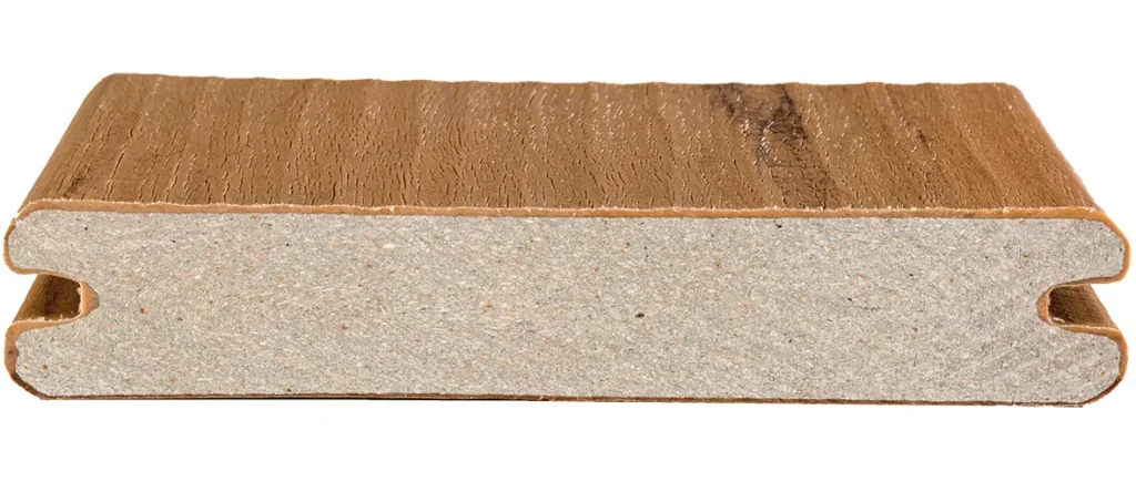 Cut edge of a TimberTech deck board in Tigerwood