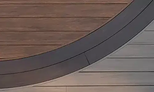 Curved composite decking TimberTech AZEK Vintage Collection in Coastline Mahogany Dark Hickory circular inlay